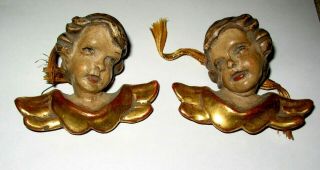 3 1/2 " Wooden Hand Carved Wall Angel Cherub Head Statue Gift