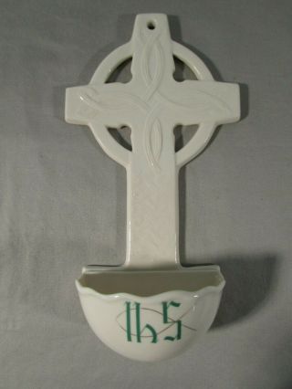 Irish Parian Donegal China Celtic Cross Holy Water Font