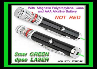 Green Laser Pointer 5mw With Aaa Alkaline W/ Starcap,  Magnetic Case