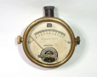 Antique Solid Brass Milli Ampere,  Amp Meter Ammeter - Steampunk