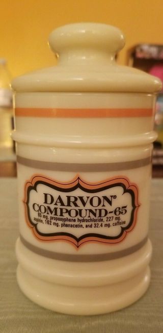 Vintage Darvon Compound 65 Apothecary Jar With Lid 5 1/4 " Tall,  No Chips