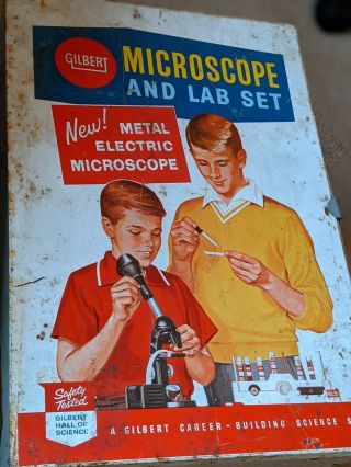 Vintage Gilbert Microscope And Lab Set In Metal Box 1960 
