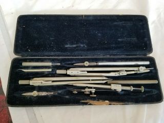 Vintage Richter 8 Piece Drafting Tool Kit Set W/ Case,  Accessories