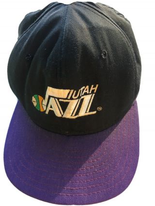 Vintage Utah Jazz Snapback Hat Nba 80’s Purple Retro Jersey Shirt Official