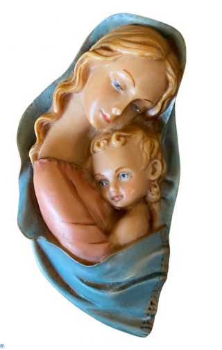 Vintage Hand Painted Madonna And Child Wall Plaque /decoration Piece Italy