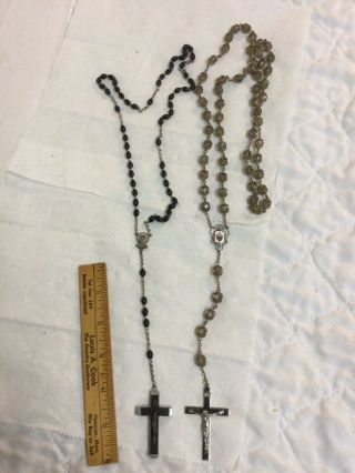 2 Vintage Ornate Catholic Rosary Beads Necklaces Jesus Christ Cross Crucifix