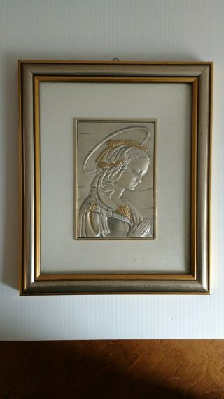 Framed Madonna Silver And Gold Tones Made In Italy Mary Catholic Vintage 3d