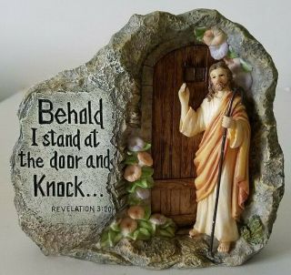 Resin & Stone Figurine Behold I Stand At The Door And Knock Revelation 3:20
