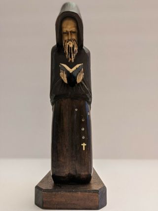 Vintage Wooden Carved Monk Priest Reading Book Bible Christian Folk Art Statue