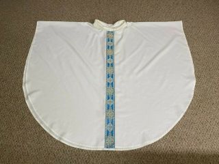 White Chasuble With Blue And Gold Banding,  Matching Stole