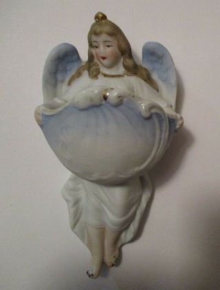 Petite Hand Painted Vintage Angel Religious Holy Water Font Made In Germany