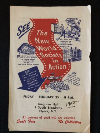 Watchtower Handbill For The Film World Society In Action (nyack,  N.  Y.  1955)