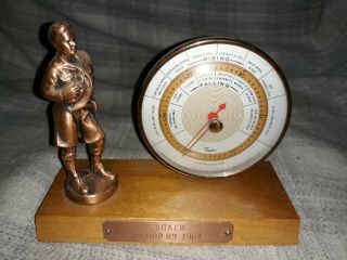 1964 Taylor Stormoguide Wood Copper Barometer Boy Scout Figure Bunker Hill Afb
