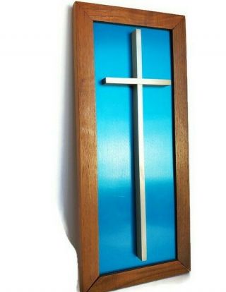 Vintage Mid - Century Modern Crucifix Christian Cross Wood Aluminum Religious Mcm