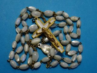Antique Mother Of Pearl Rosary // White Enamel Crucifix // Monastery France