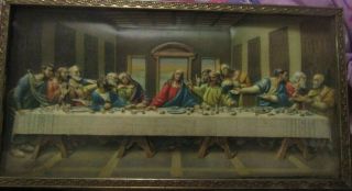Vintage 3d Plastic Picture Of The Last Supper Jesus With Disciples
