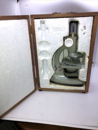 Vintage Tasco Deluxe Microscope W/ Wood Case,  Handle