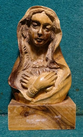 Virgin Mary Bust Wood Figure Statue From The Holy Land