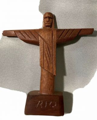 Christ The Redeemer Carving Carved Wood Statue Figure From Rio Brazil 4.  5” High