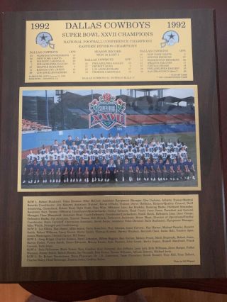 1992 Dallas Cowboys Bowl Xvii Champs Team Photo Roster Wood Plaque