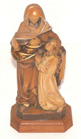 Anri Vintage St.  Anne And Child Virgin Mary Praying 7 " Wooden Figurine Read