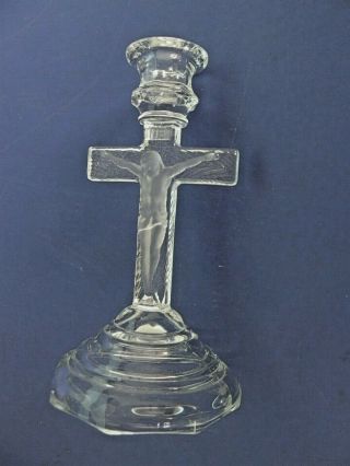 Glass Standing Crucifix With Frosted Jesus Christ On The Cross Candle Holder