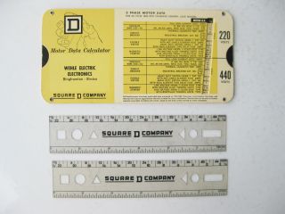 Vintage 1966 Square D Motor Data Calculator & 2 Six - Inch Ruler Templates