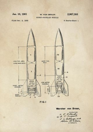 Patent Print - Rocket/nasa/space/von Braun - Vintage Poster Wall Art - A4