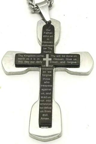 Stainless Steel & Black Neckless Cross With The Lord 
