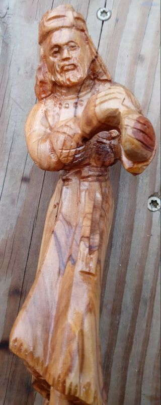Jesus Olive Wood Hand Carved Statue About 9” Tall Vintage Religious Faith Signed
