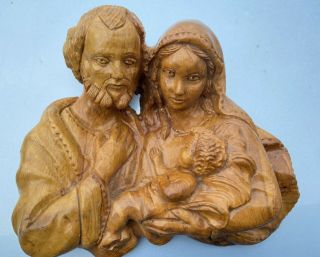 Jesus Mary And Joseph Wall Hanging,  Hand Carved From Olive Wood In Bethlehem