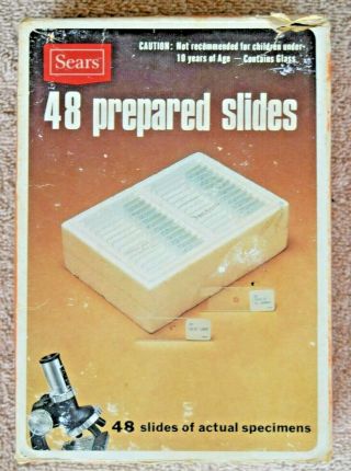 Sears Vintage Box Of 48 Prepared Slides Of Actual Specimens