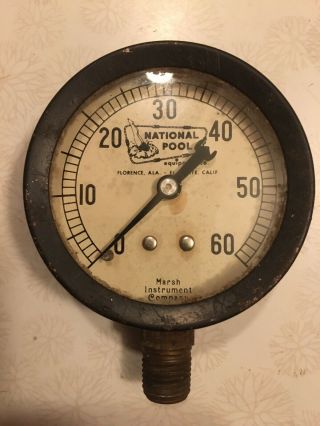 Vintage Marsh Instrument Co.  Pressure Gauge - 0 - 60 Psi,  Usa