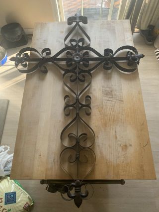 Decorative Hanging Wall Cross Rustic Wrought Iron Look.  Home Decor