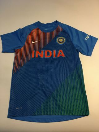 Mens Nike Dri Fit India Cricket Team Jersey T - Shirt Sz Large Blue Flaw