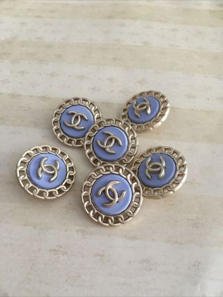 23mm 6pc Matte Blue Gold Tone Metal Stamped 6pc Authentic Chanel Button