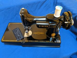 Vintage 1955 Singer 221 Featherweight Sewing Machine With Case And Attachments