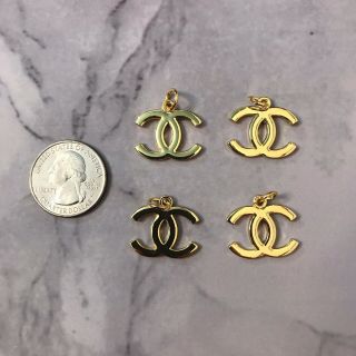 Set Of 4 Chanel Stamped Gold Double - Sided Zipper Pull 21 16mm Metal