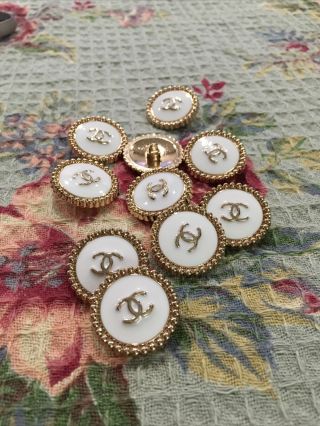 23mm 10pc Chanel Button Gold Tone Metal Stamped Authentic