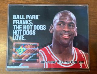 Michael Jordan 1993 Ball Park Franks Hot Dogs Store Display Ad Sign Basketball