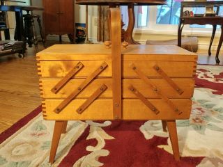 Accordion Style 3 - Tier Sewing Dovetailed Wood Box Poland,  Full Of Goodies