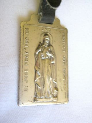 Old St Jude Italy Protect Our Travels Luggage Tag Watch Fob On Leather Strap