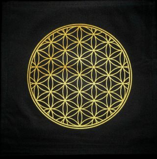 Stone Grid Cloth Flower Of Life Crystal 12 Inch Black Gold 100 Cotton Dino