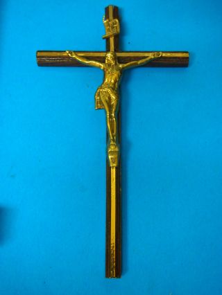 Iconic Crucifix Christ On The Cross Wood And Brass