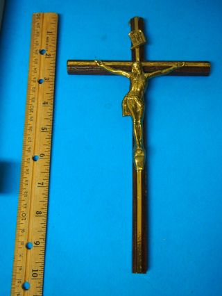 ICONIC CRUCIFIX CHRIST ON THE CROSS WOOD AND BRASS 2