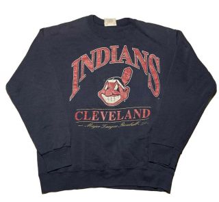 Vintage 1995 Cleveland Indians Mlb Crewneck Sweatshirt Lee Sz L Chief Wahoo Rare