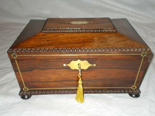 Fine Antique Regency Georgian Brass Inlaid Rosewood Jewellery Sewing Work Box