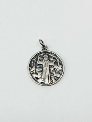 Vintage 925 Sterling Silver St Francis Of Assisi Medal Pendant
