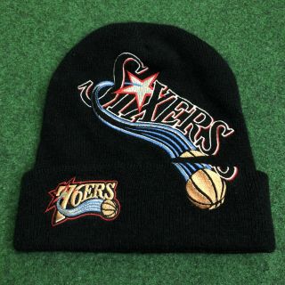 Vintage Philadelphia 76ers Sixers Knit Beanie Nba Hat Big Logo Drew Pearson