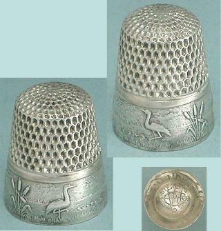 Rare Antique Sterling Silver Cranes Thimble By Webster Co Circa 1890s